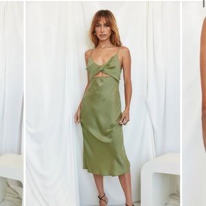 Take me home sage midi satin dress